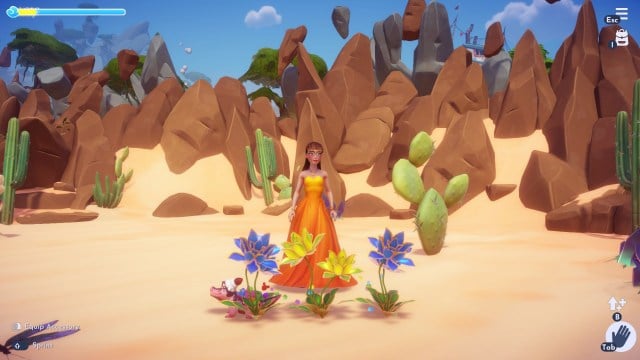 The player by some Glass-Like Flowers.