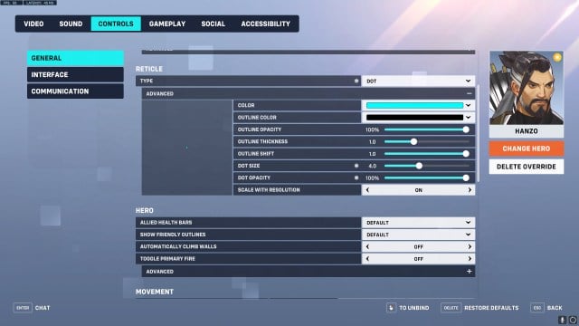 Recommended crosshair settings for Hanzo in Overwatch 2.
