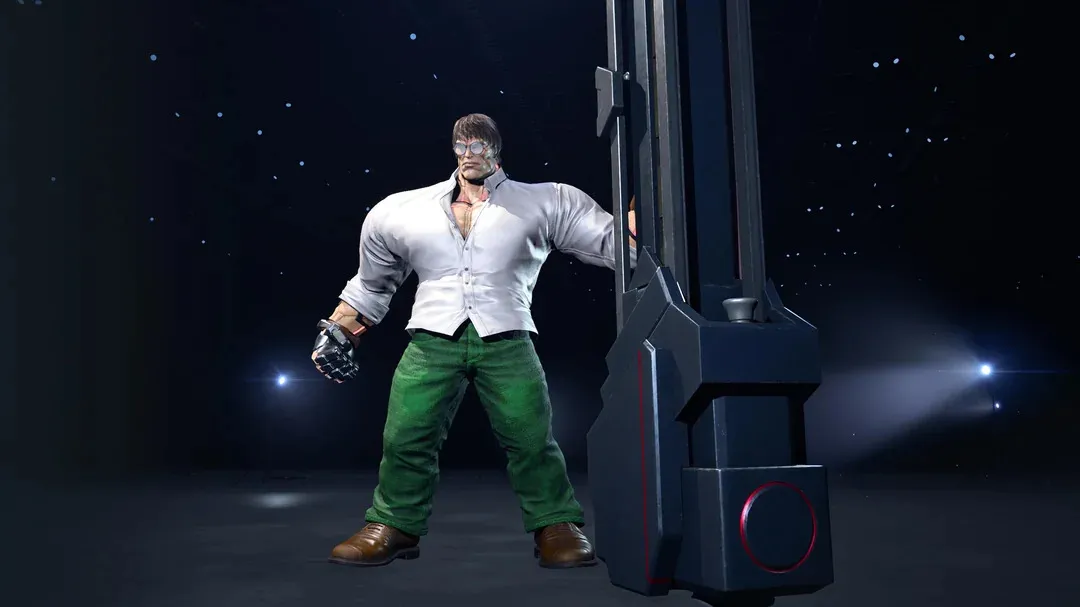 A screenshot of the Peter Griffin Jack-8 character customization from Tekken 8.