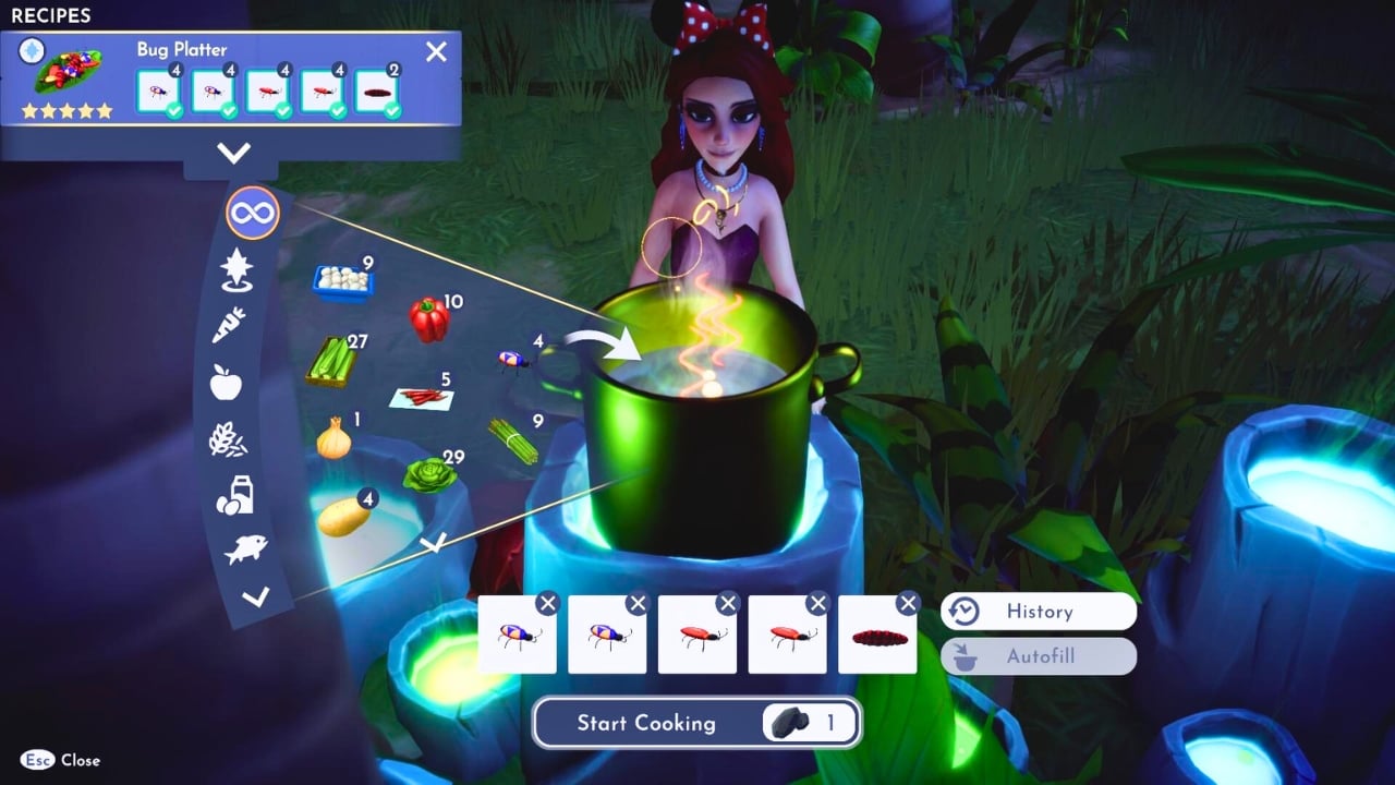 Woman crafting a Bug Platter in Disney Dreamlight Valley.