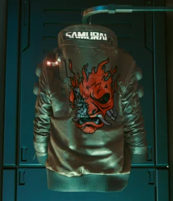 A jacket with an angry red face on it.