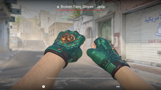 Broken Fang Jade gloves in CS2.