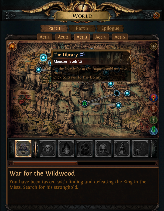 The Library's location in the Act 3 map in Path of Exile.