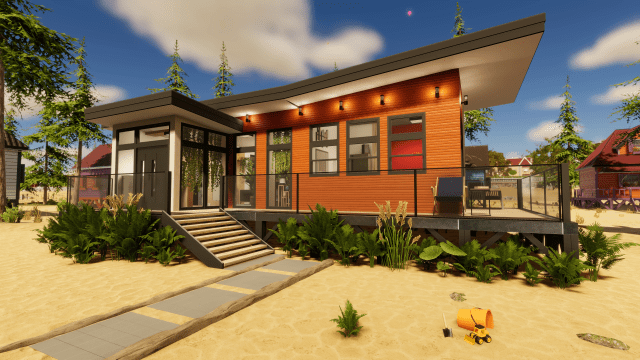 A screenshot of a beach house in House Flipper 2.