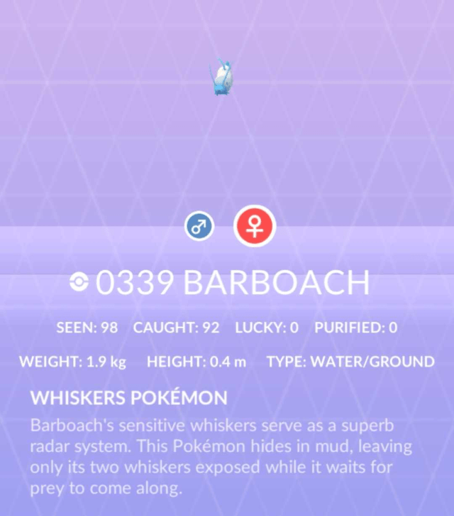 Barboach page in the Pokédex.