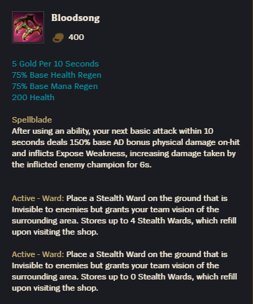 The Bloodsong item effects in League of Legends.