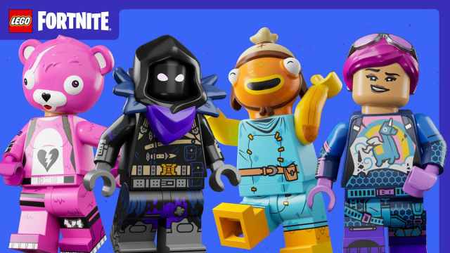 Four LEGo characters from Fortnite next to each other.