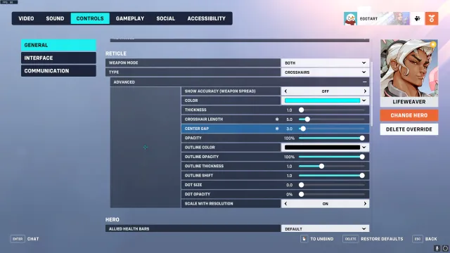 Recommended crosshair for Lifeweaver in Overwatch 2.