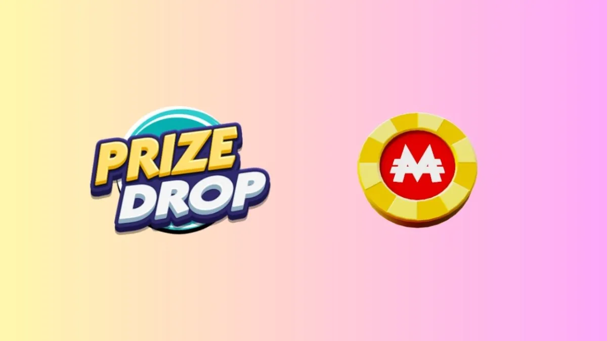 An image with Monopoly GO's Prize Drop icon next to a Peg-E Token on a gradient background