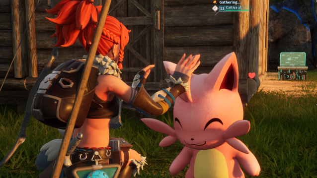 Cattiva being pet by the player in Palworld