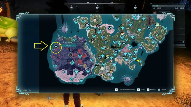 A map showing where the Pal, Jetragon is in Palworld