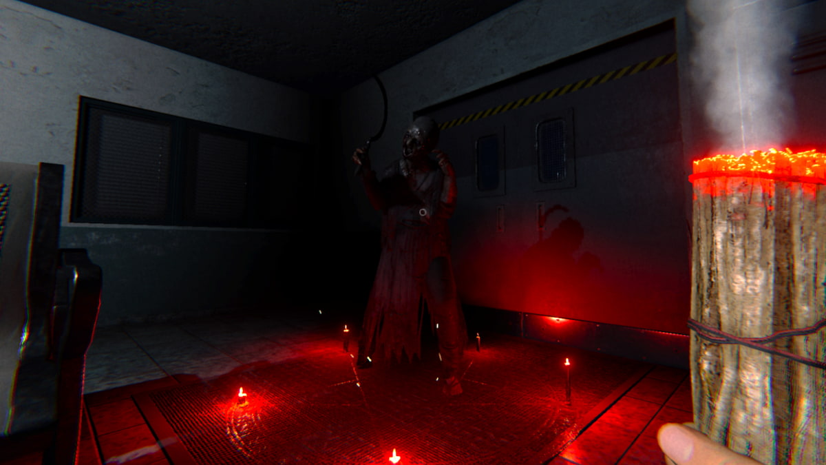 The player using Incense in front of a ghost trapped in the Summoning Circle in Phasmophobia.