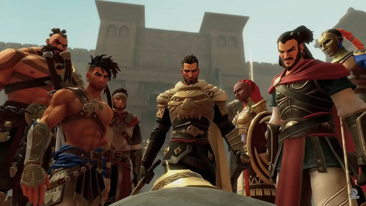 Several Prince of Persia characters side by side looking at the camera