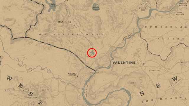 Cattail pond circled on the RDR2 map