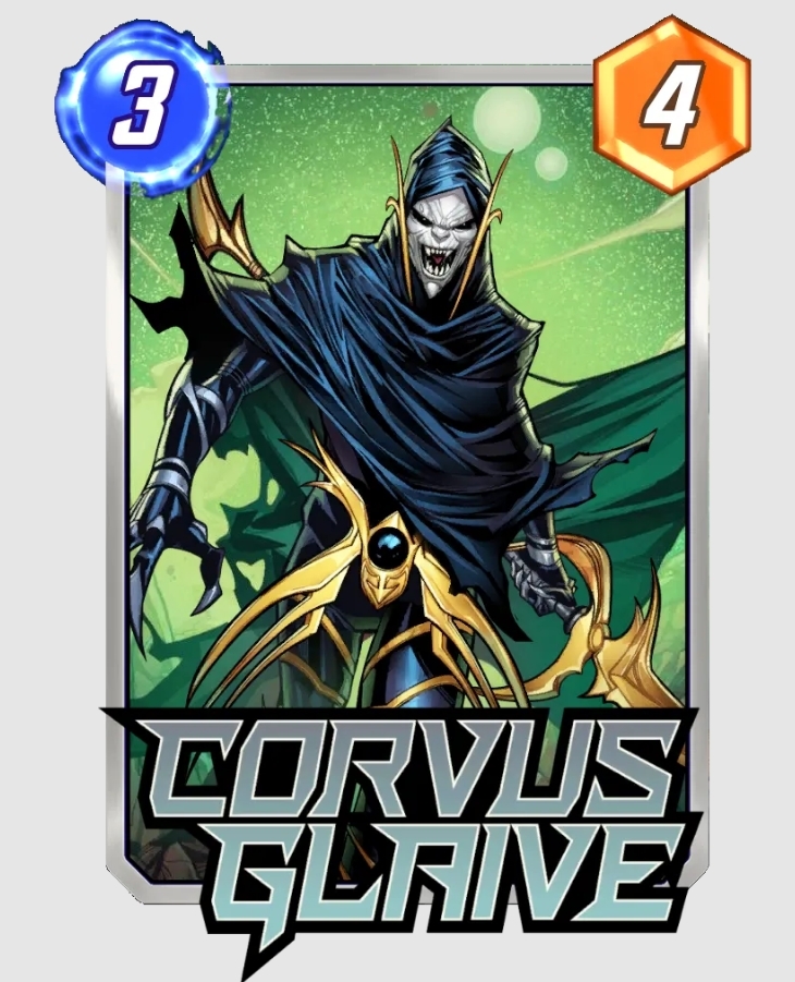 Corvus Glaive Marvel Snap card art.