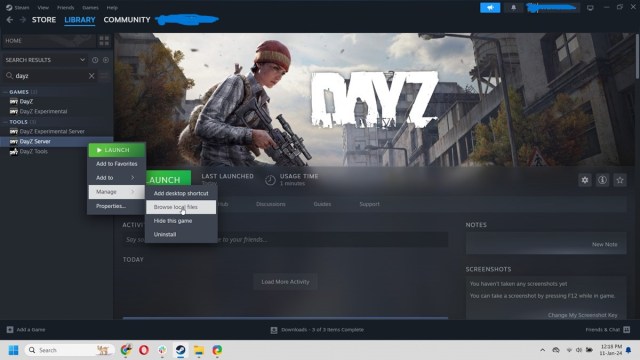 Steam page showing the DayZ files