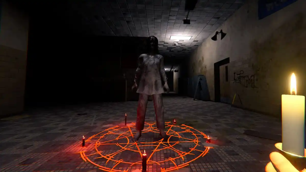 The Patient 13 ghost model trapped in a Summoning Circle in Phasmophobia.