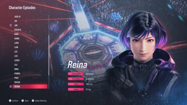 reina character screen in tekken 8