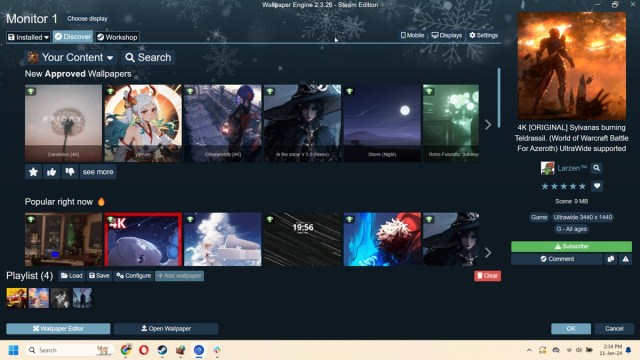 Discovery tab in wallpaper engine showing the most popular wallpapers