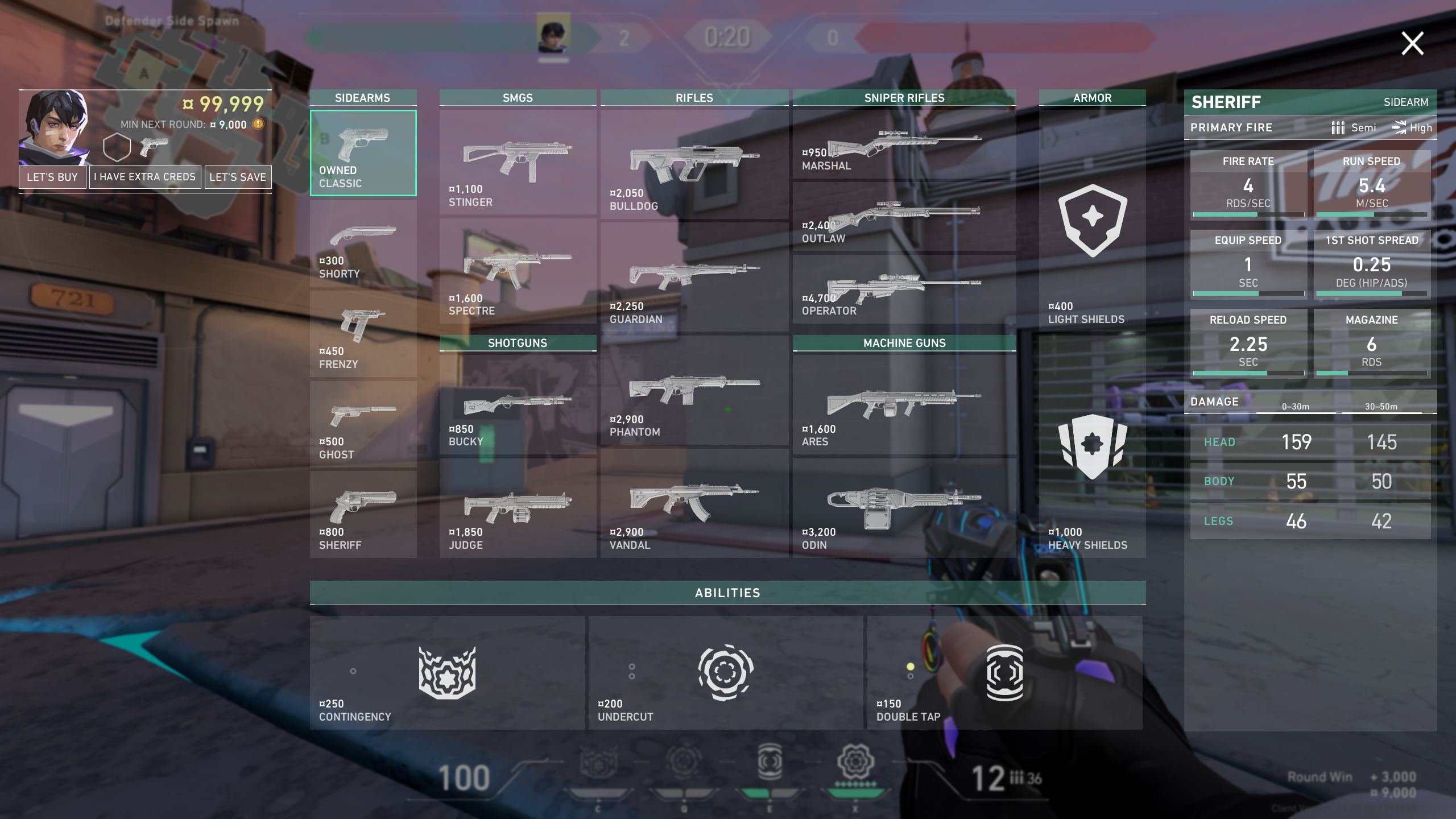 An image of the buy menu in valorant