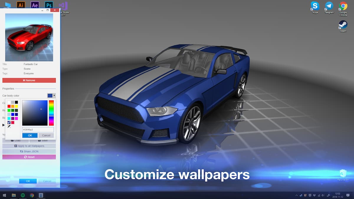 A car wallpaper being created in Wallpaper Engine