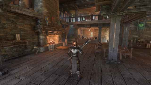 Enshrouded player standing inside the Blue Goblet Tavern
