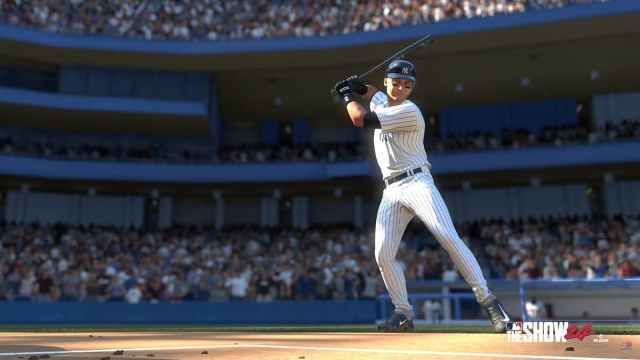 Derek Jeter takes a practice swing in MLB 24 The Show.