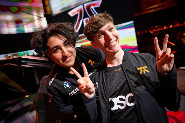 ISTANBUL, TURKEY - SEPTEMBER 5: Emir Ali "Alfajer" Beder (L) and Jake "Boaster" Howlett of Fnatic pose at the VALORANT Champions 2022 Istanbul Groups Stage on September 5, 2022 in Istanbul, Turkey. (Photo by Colin Young-Wolff/Riot Games)