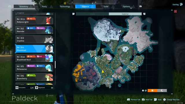 Map in Palworld showing the exact location of Blazehowl