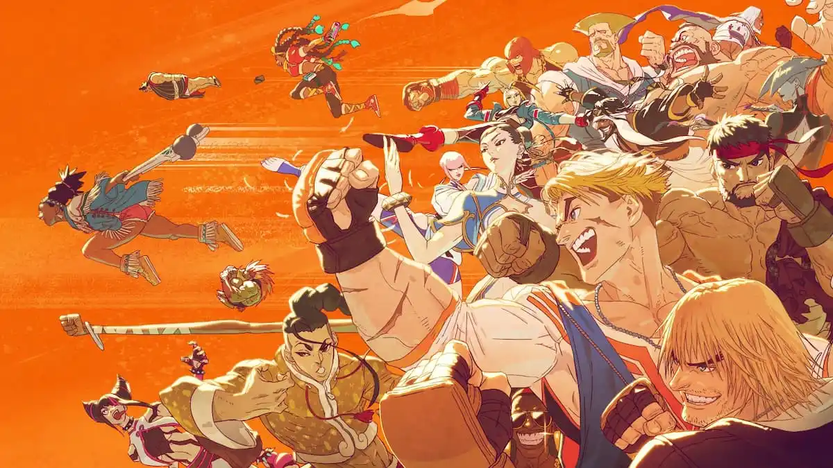 Street Fighter 6's base roster drawn in action poses.