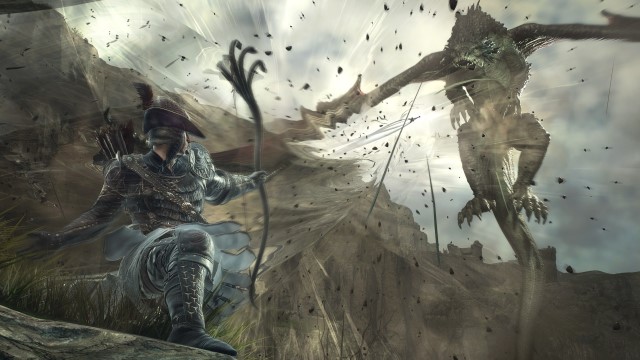 An archer fires a deadly arrow towards a monster in Dragon's Dogma 2.