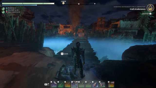 Enshrouded Player is standing on a bridge waiting to go to East Lapis