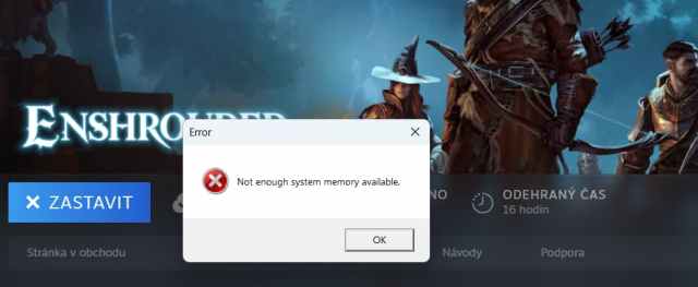 Enshrouded Memory error screen