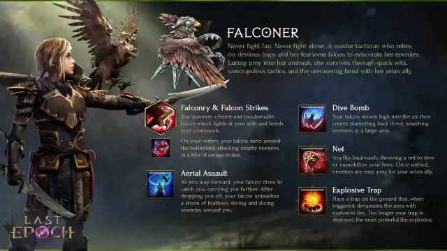 A promotional image of the Falconer mastery from The Last Epoch.
