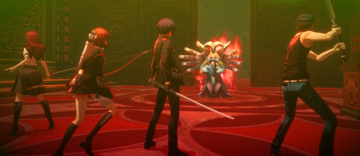 Mitsuru, Yukari, the Protagonist, and Junpei engage the Grand Magus in Tziah