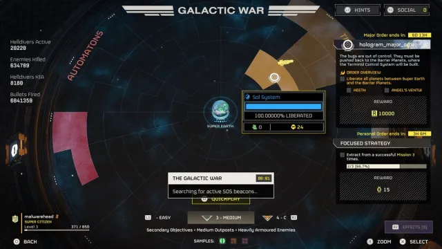 Galactic console solar system overview in Helldivers 2
