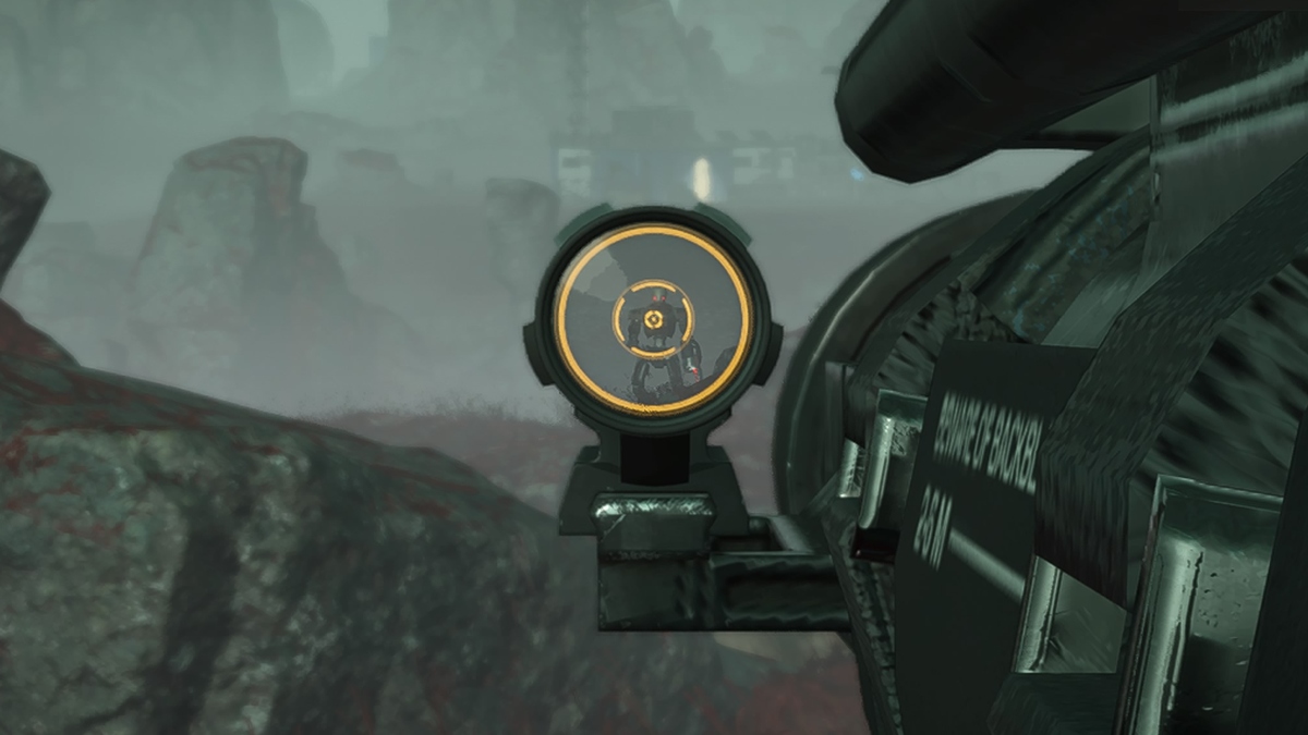 Recoilless Rifle aimed in at automaton in Helldivers 2