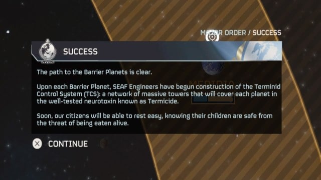 Liberation Campaign success brief on closing of Orion Sector in Helldivers 2