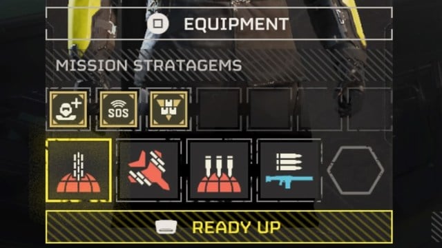 Loadout showing four Stratagems in Helldivers 2
