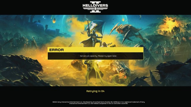 Server capacity full queue screen in Helldivers 2