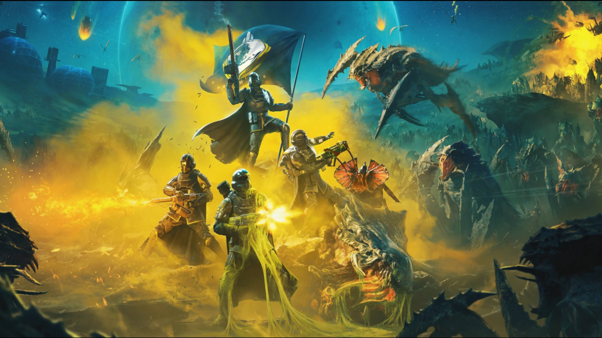 Artwork from Helldivers 2 shown at the start screen.