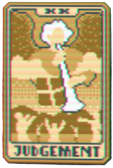 The Judgement Tarot Card from Baaltro, showing an angelic figure playing a flute-like instrument