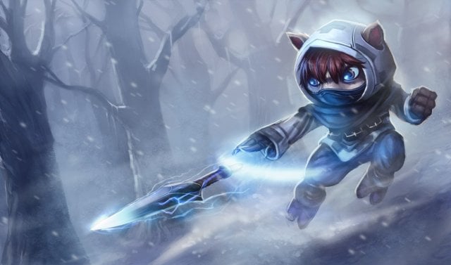Kennen throwing a dagger in the arctic.