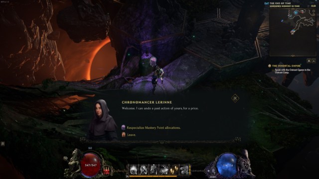 A player in Last Epoch interacting with a Chronomancer.