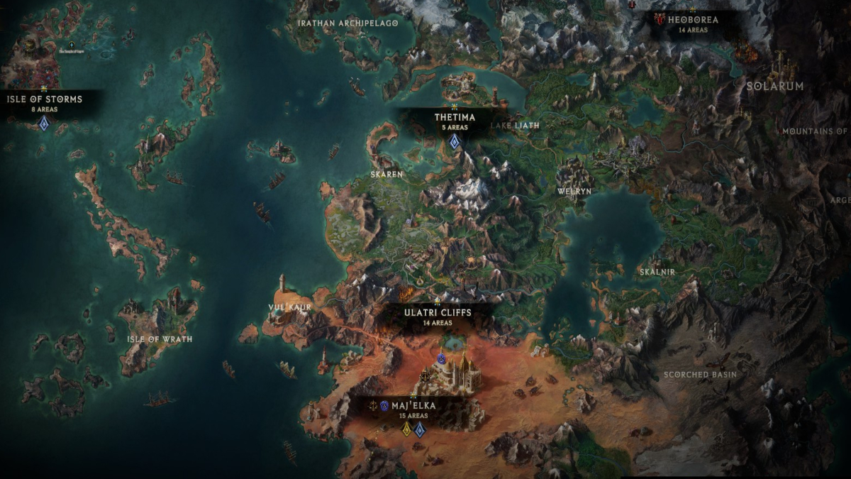 A screenshot of the map in the Divine Era in Last Epoch.