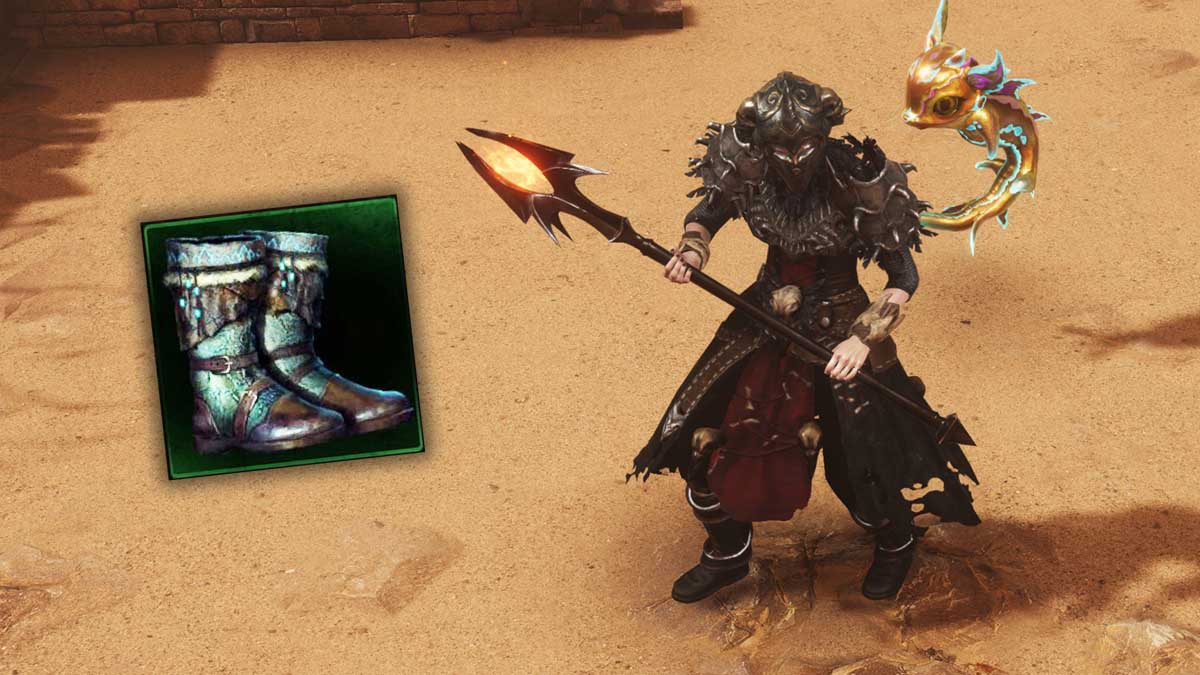 Last Epoch Warlock in desert with Boots icon