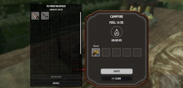 Ignite Campfire screen in Nightingale