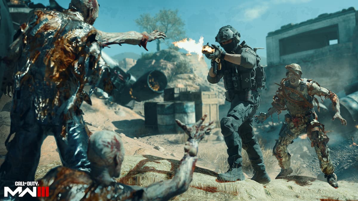 A screenshot of CoD players fighting zombies in Hordepoint mode.