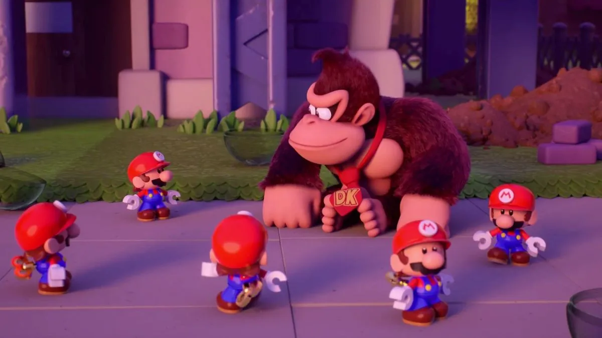Donkey Kong and five Mini-Marios