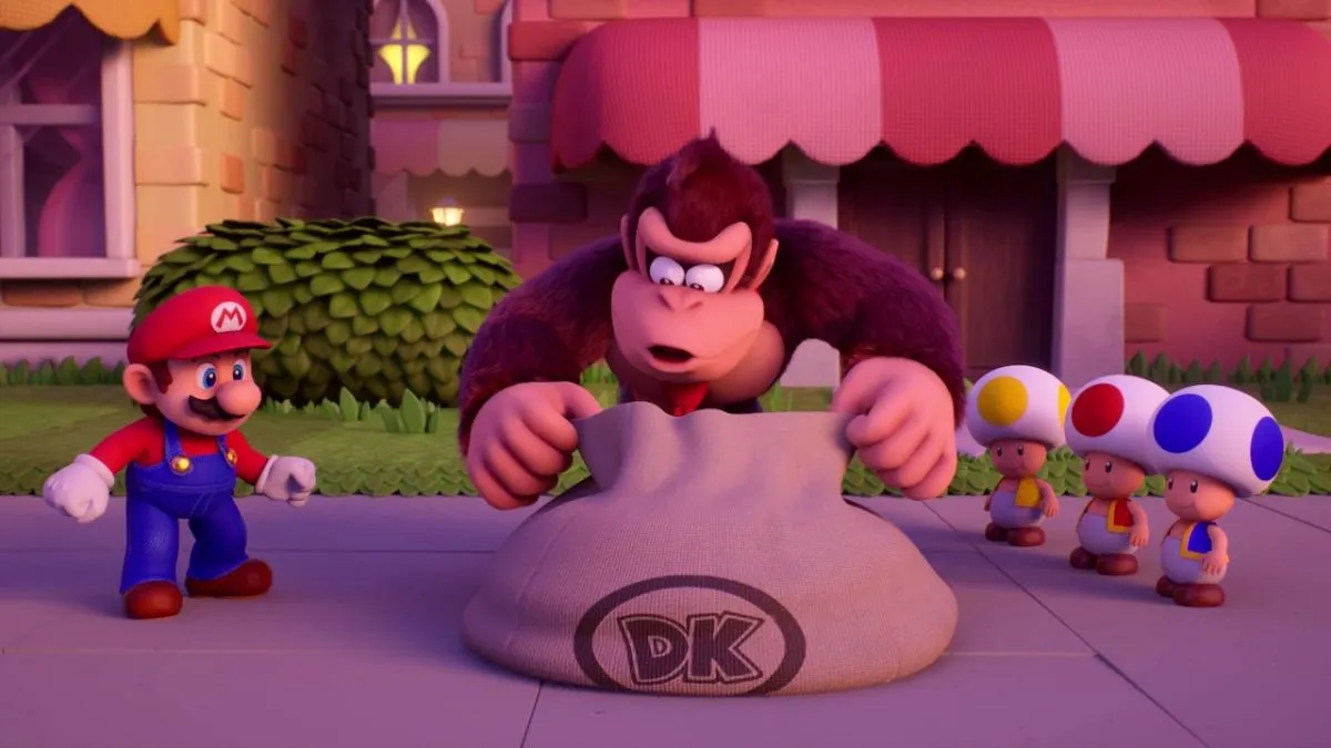 Donkey Kong checking his sack